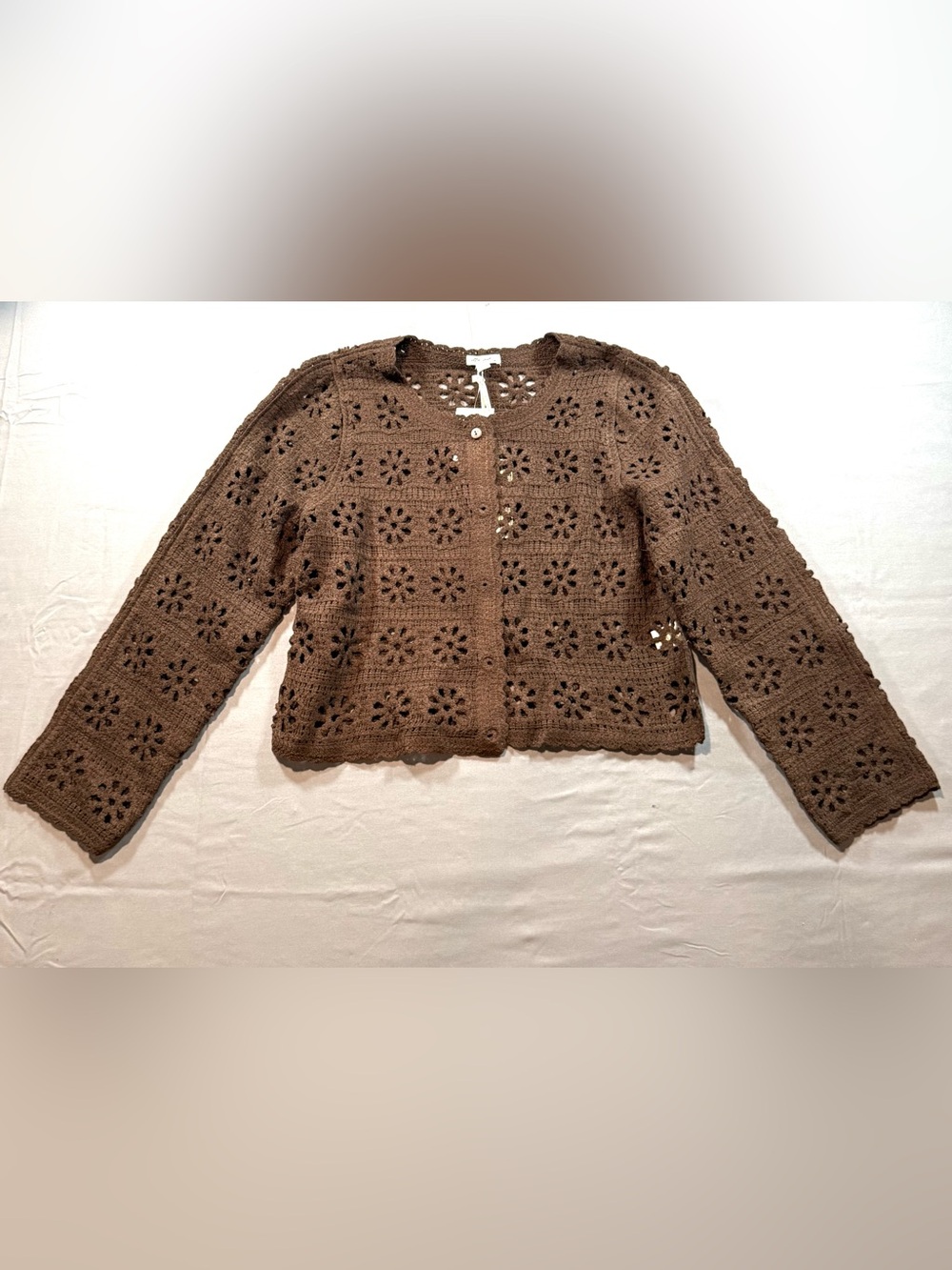 Ultra Pink Brown Crochet Sweater